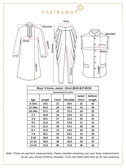 VASTRAMAY Boys' Gold Cotton Silk Blend Ethnic Jacket, Maroon Kurta and Dhoti Pant Set